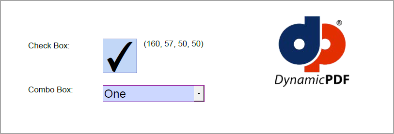 PDF form with label stating checkbox element's dimensions.