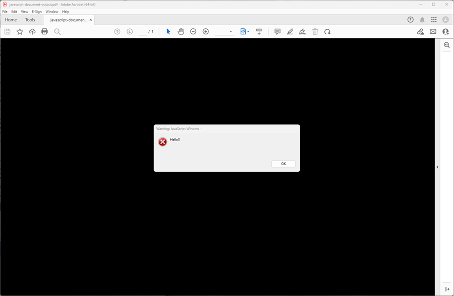 JavaScript alert when PDF loaded.